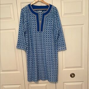 Cabana Life Blue and White 3/4 Sleeve Crew Neck Coverup 3X